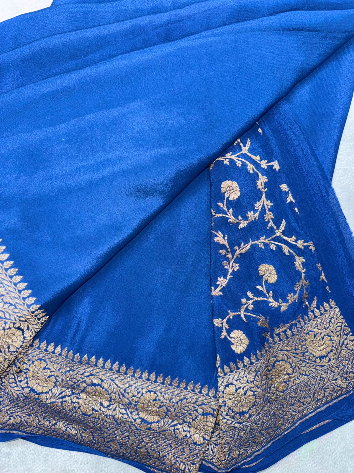 Blue Pure Benarasi Crepe Saree 110