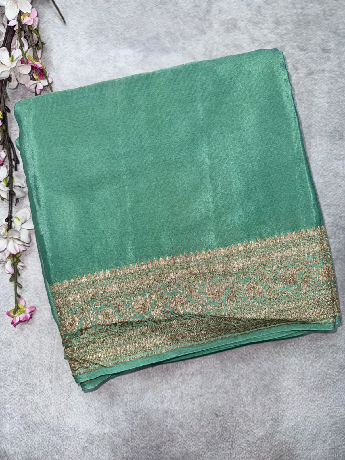 Pastel Green Pure Benarasi Crepe Saree 110