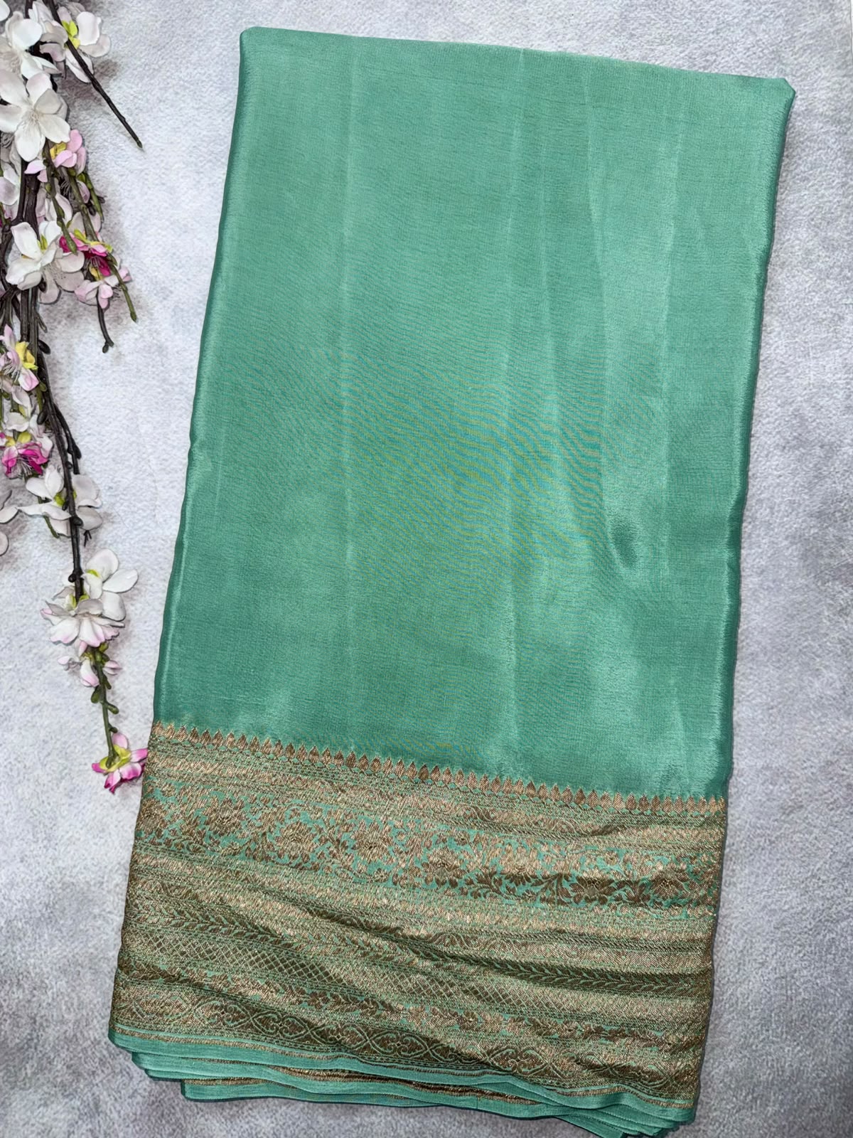 Pastel Green Pure Benarasi Crepe Saree 110