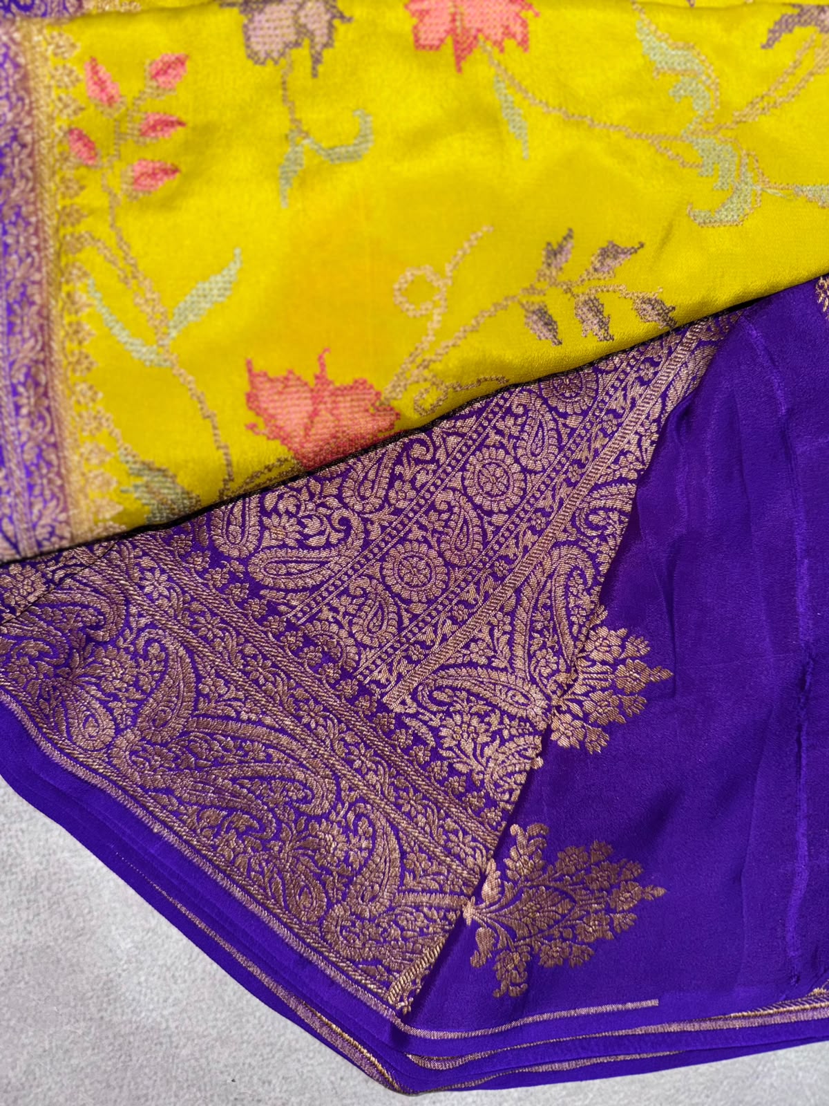 Yellow Embroidery Pure Benarasi Crepe Saree 110