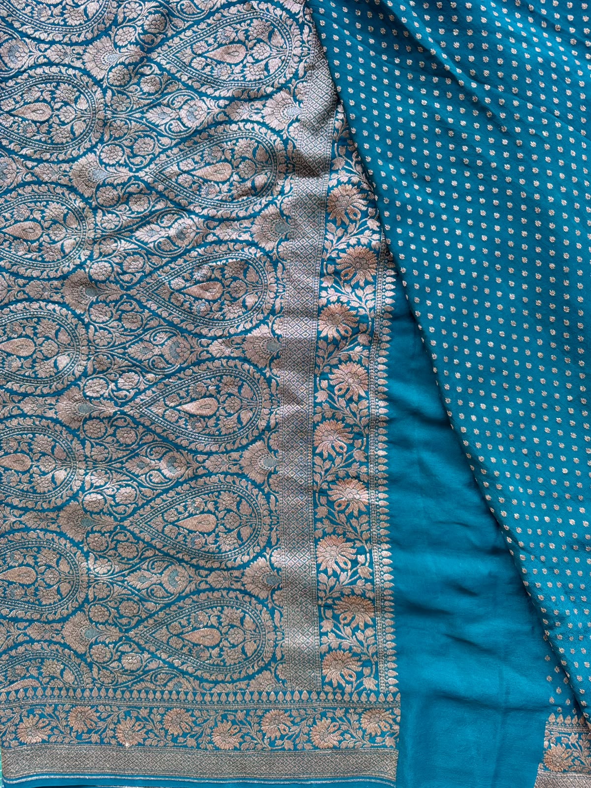 Navy Blue n Teal Patli Pallu Pure Benarasi Crepe Saree 110