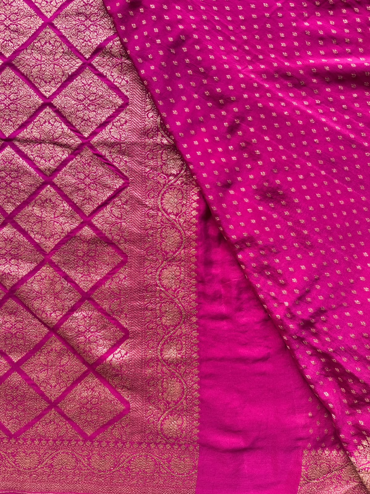 Orange n Pink Patli Pallu Pure Benarasi Crepe Saree 110