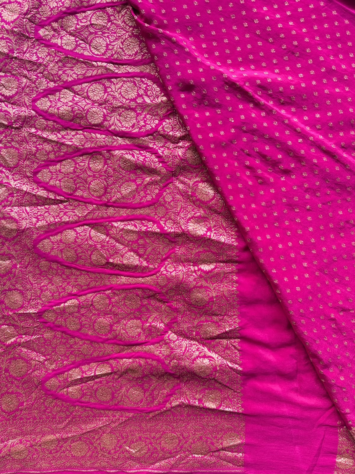 Black n Pink Patli Pallu Pure Benarasi Crepe Saree 110