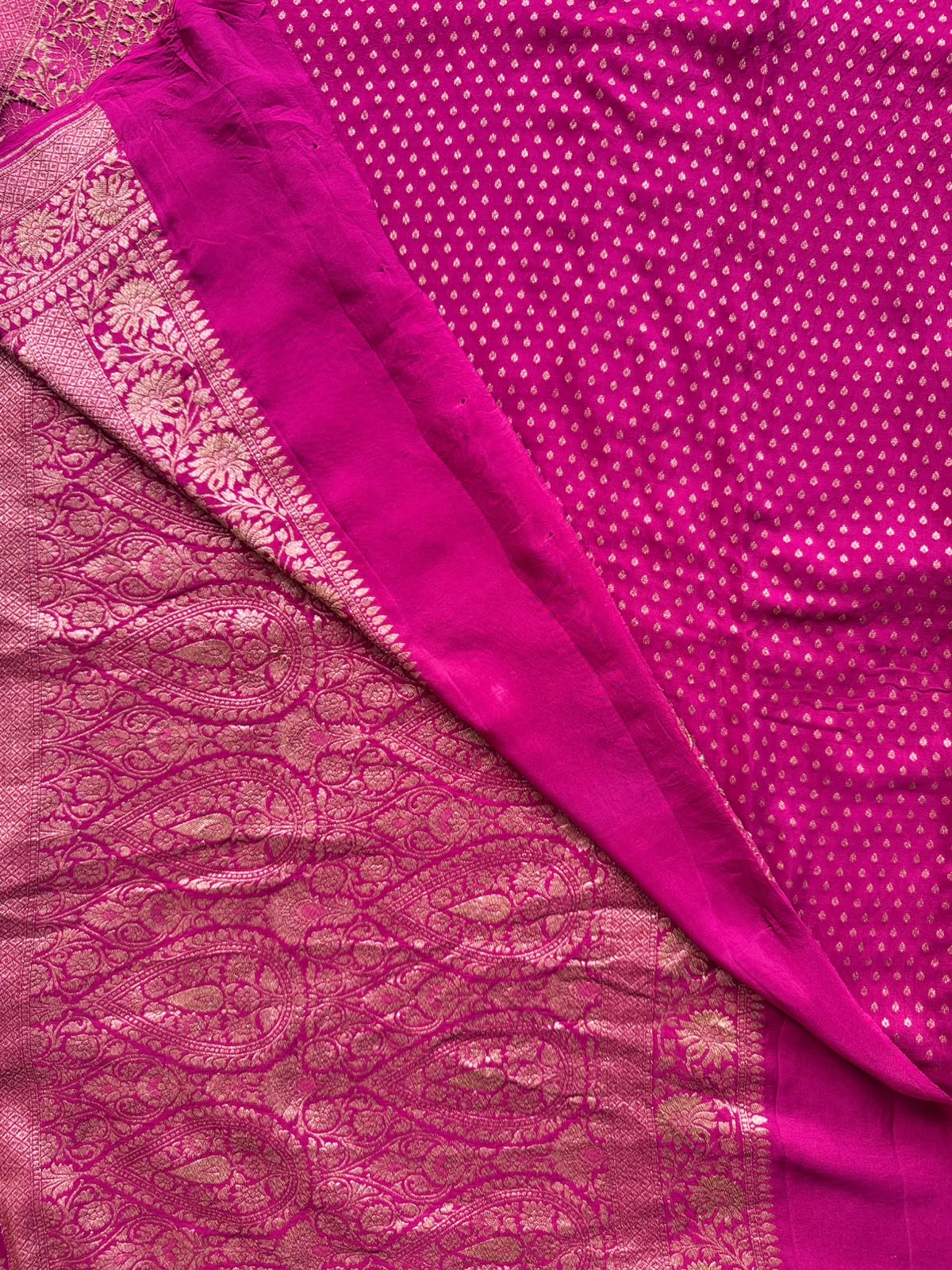 Beige n Pink Patli Pallu Pure Benarasi Crepe Saree 110