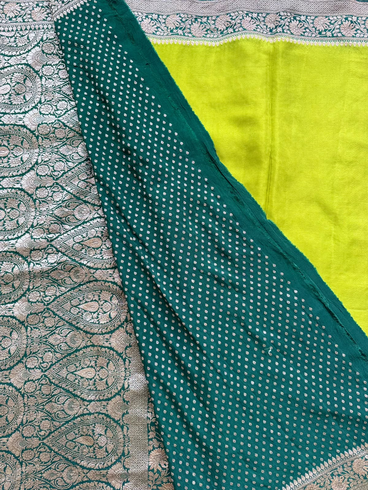 Mehandi Green Patli Pallu Pure Benarasi Crepe Saree 110