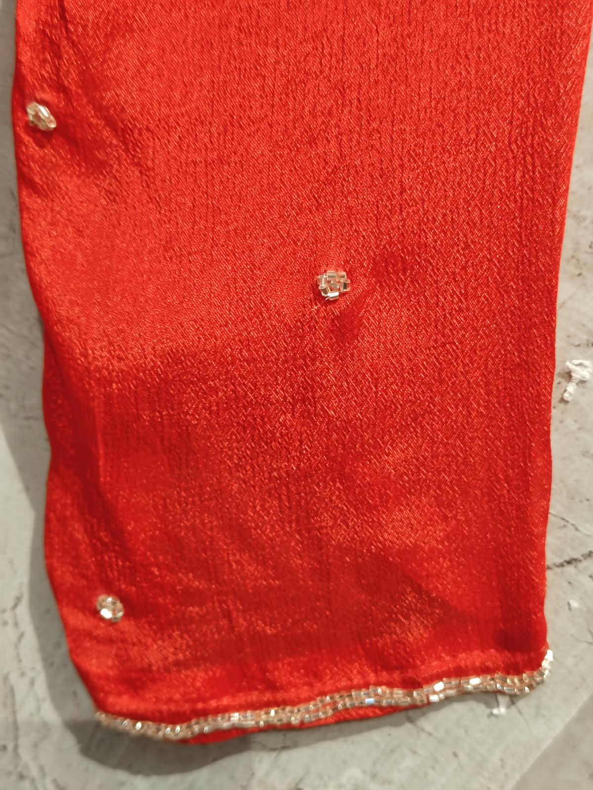 Red Anarkali chinnon handwork party ware Kurtha 567