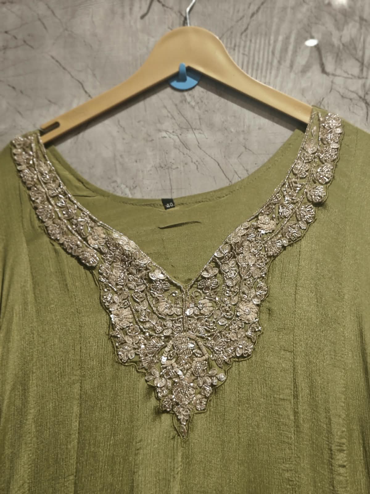 Mehandi Green  Anarkali chinnon handwork party ware Kurtha 567