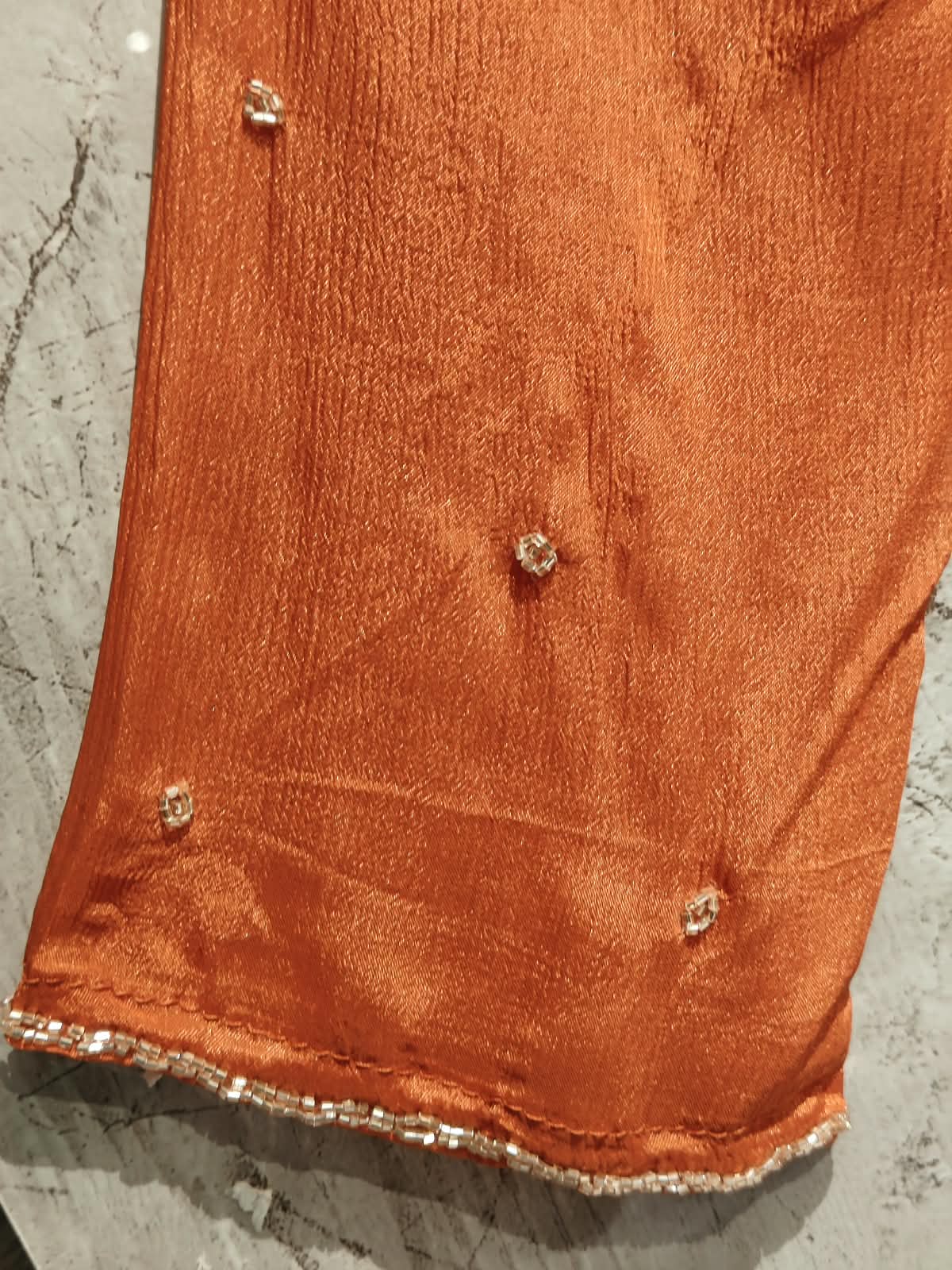 Orange Anarkali chinnon handwork party ware Kurtha 567