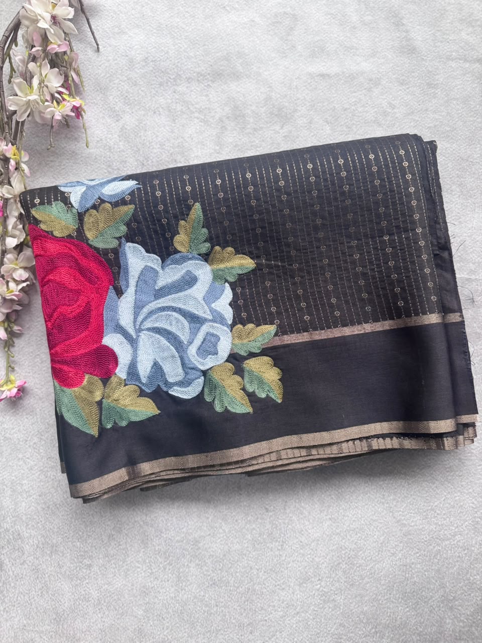 Black Embroidery Tussar Saree 110