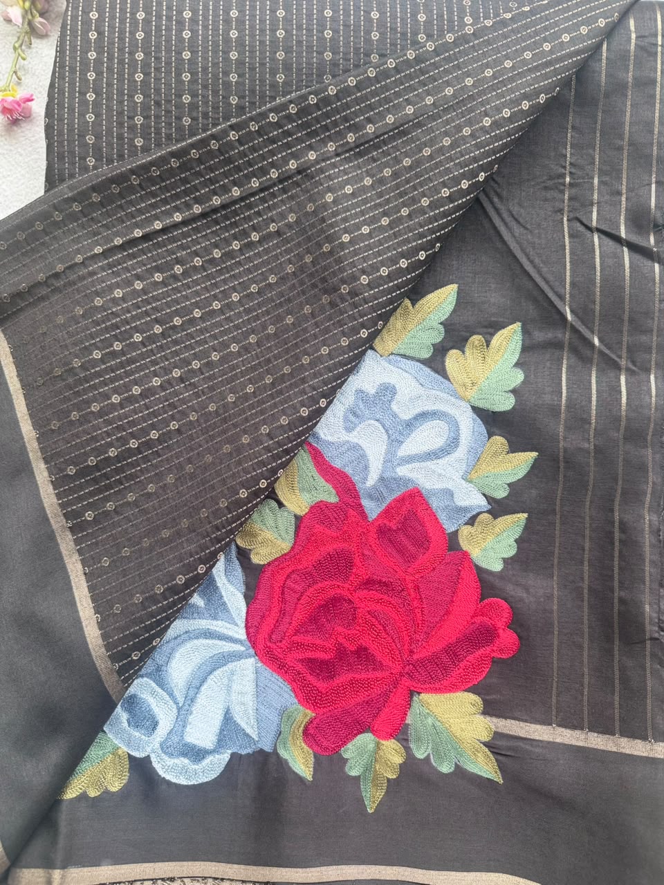 Black Embroidery Tussar Saree 110
