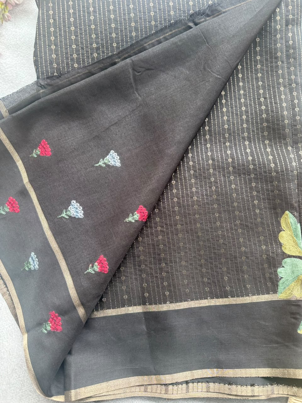Black Embroidery Tussar Saree 110