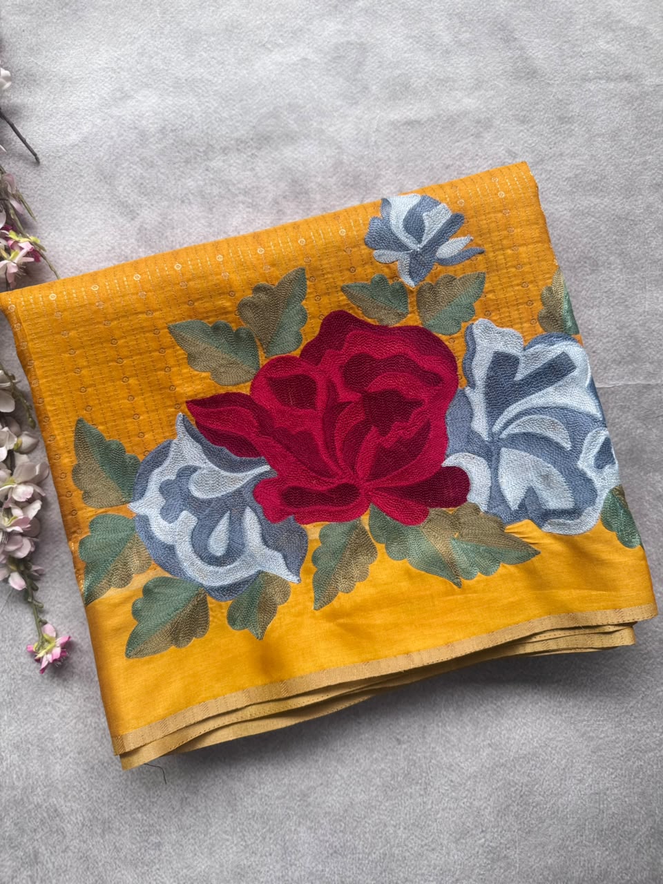 Mustard Embroidery Tussar Saree 110