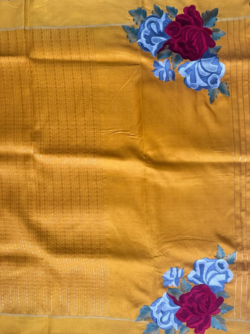 Mustard Embroidery Tussar Saree 110