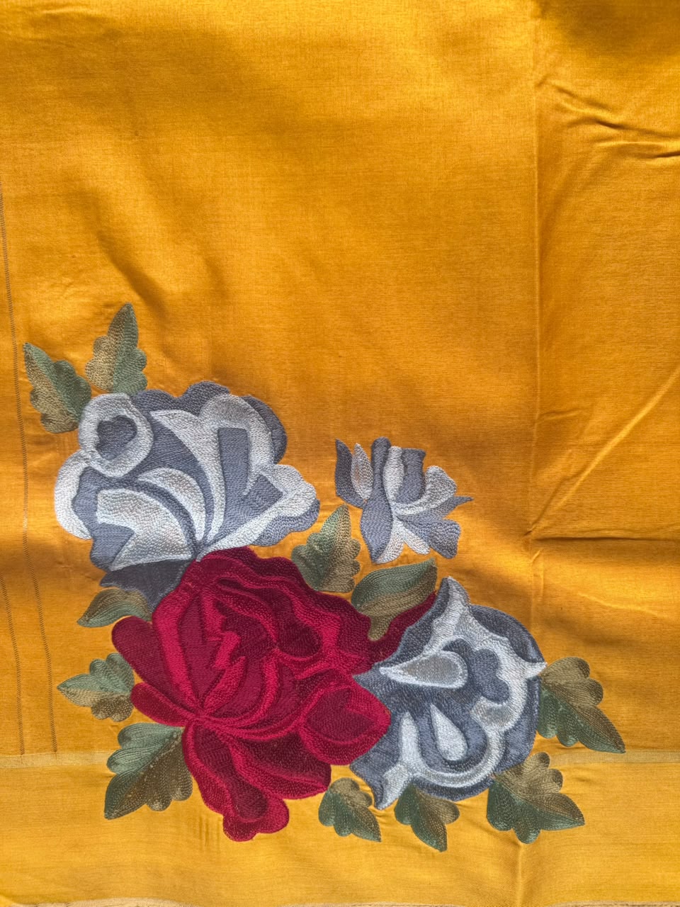 Mustard Embroidery Tussar Saree 110