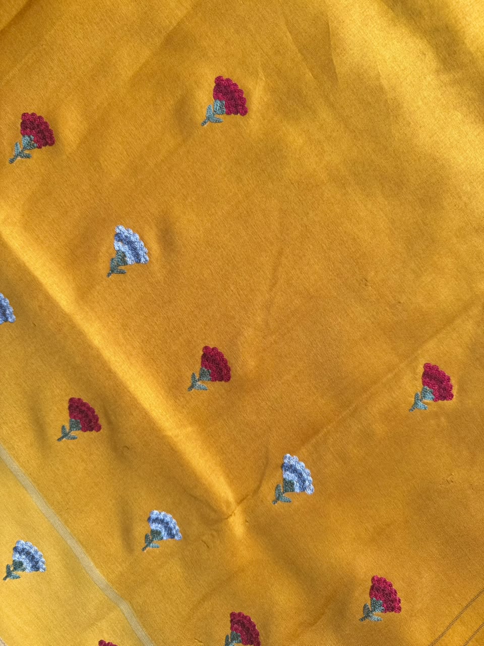 Mustard Embroidery Tussar Saree 110