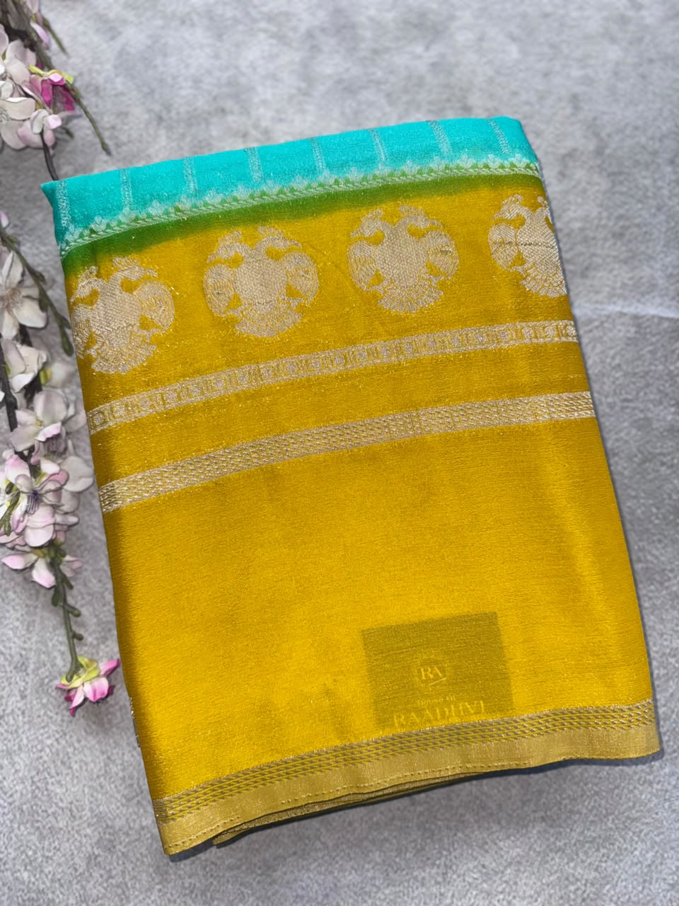 Green Stripes Semi Georgette Saree 110