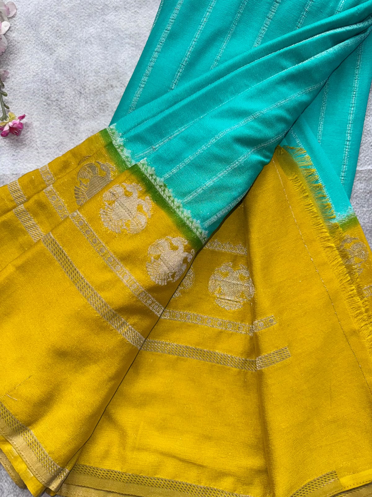 Green Stripes Semi Georgette Saree 110