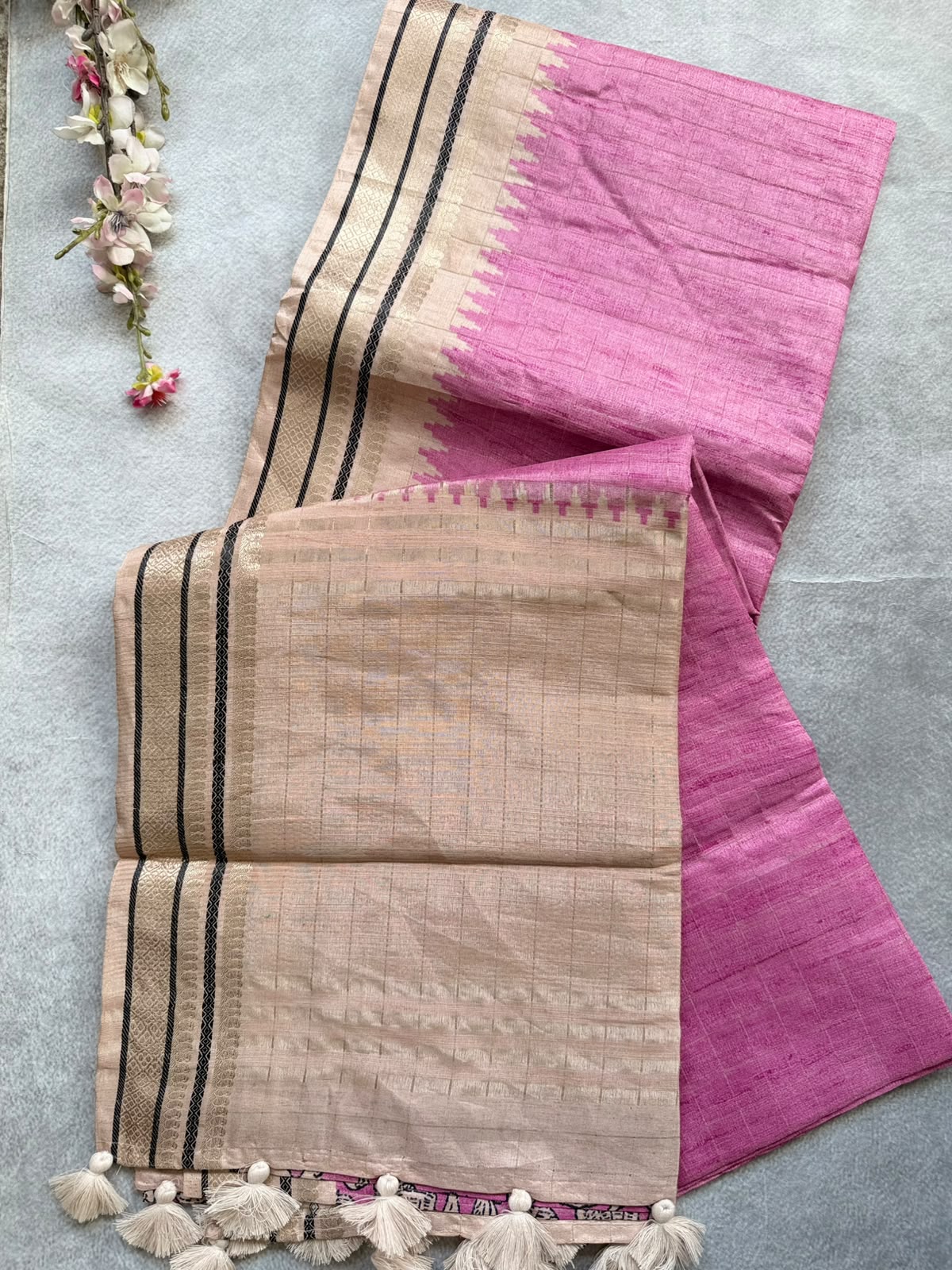 Pink Checks Semi Tussar Saree 110