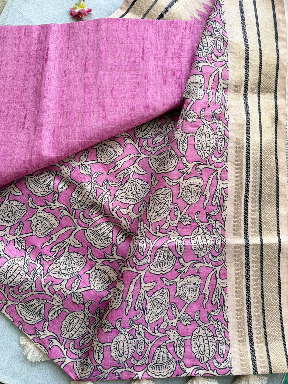 Pink Checks Semi Tussar Saree 110