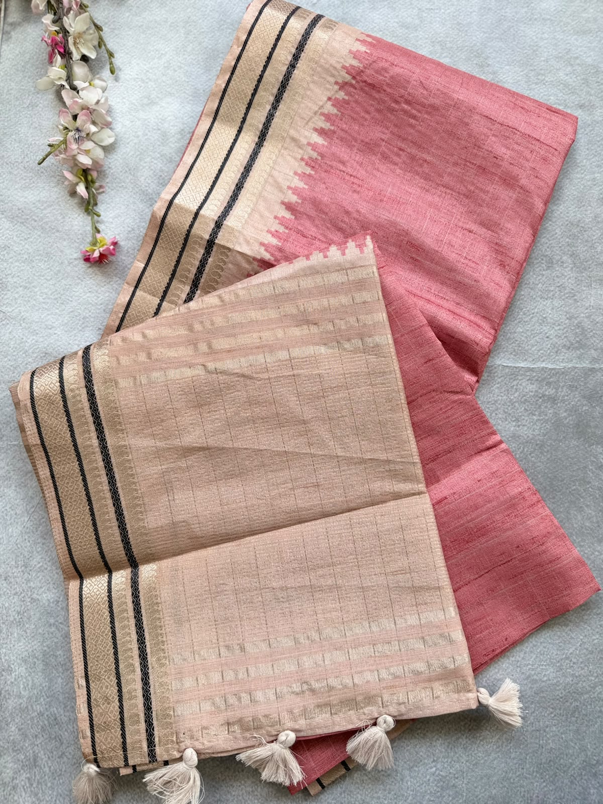 Peach Checks Semi Tussar Saree 110