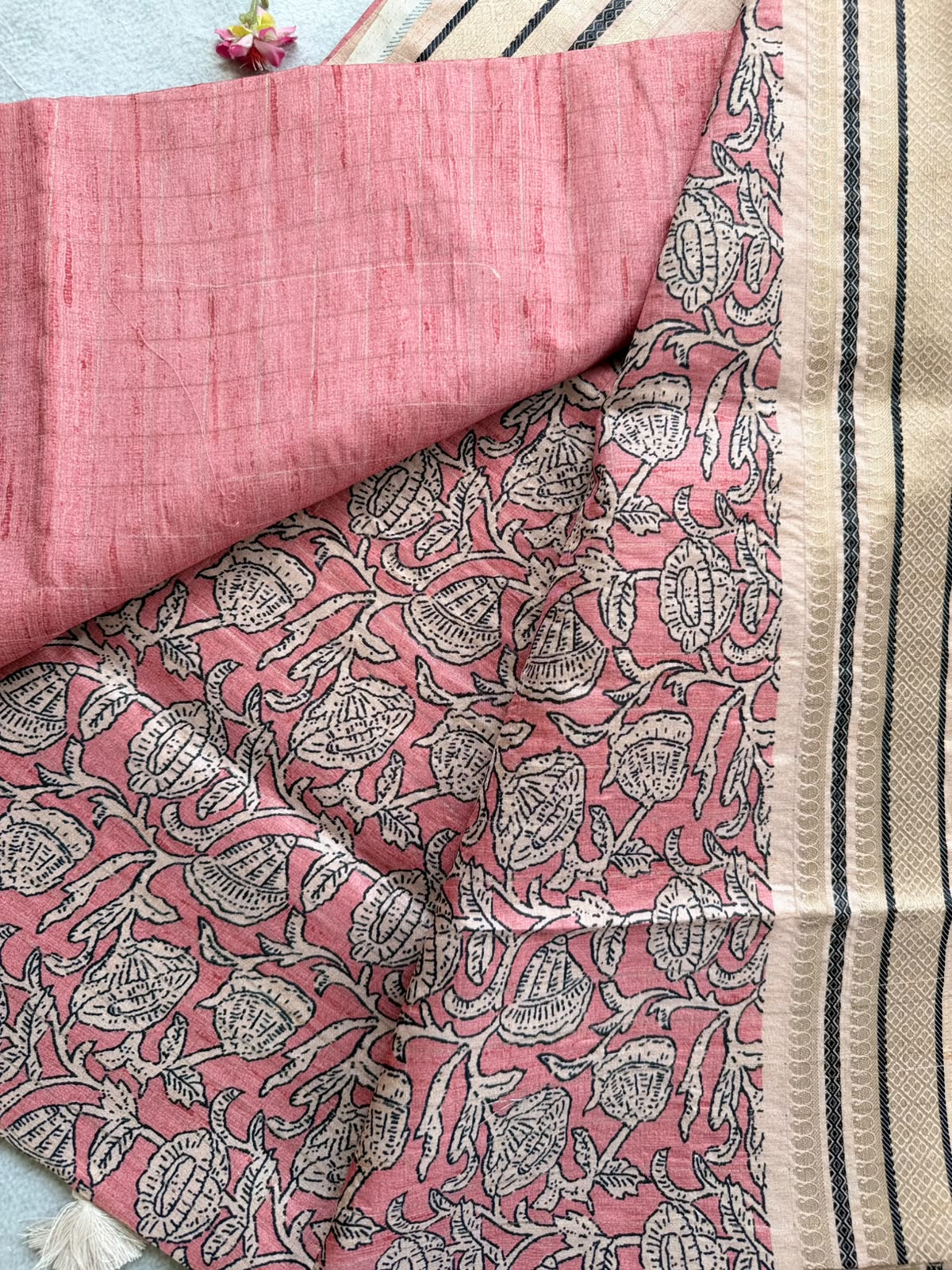 Peach Checks Semi Tussar Saree 110
