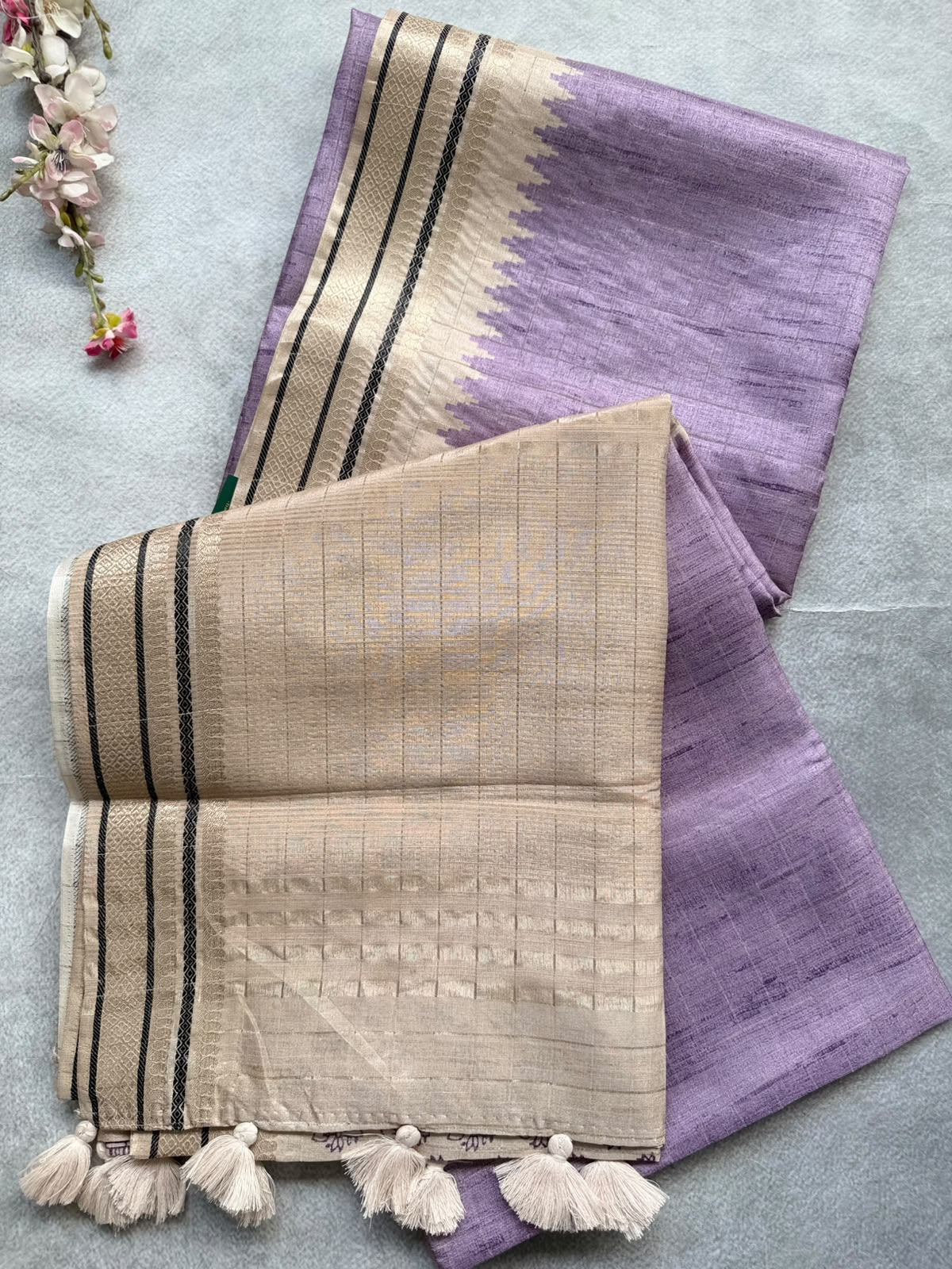 Lavender Checks Semi Tussar Saree 110
