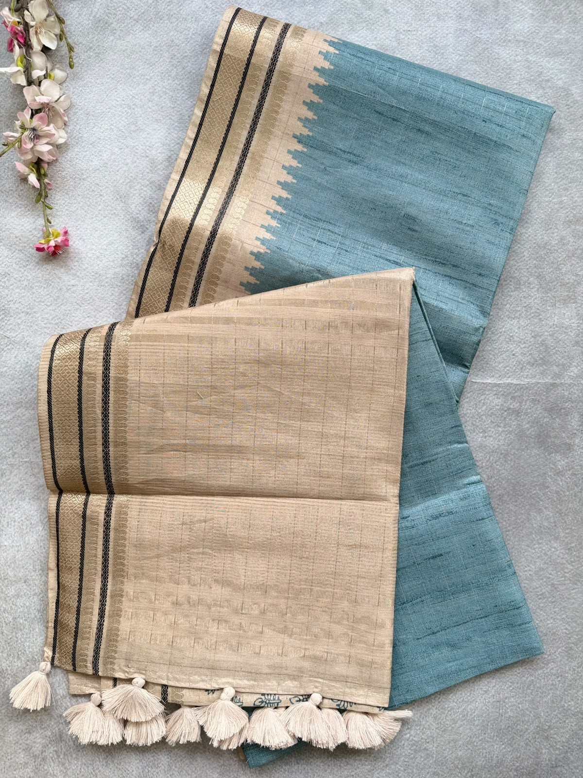 Blue Checks Semi Tussar Saree 110