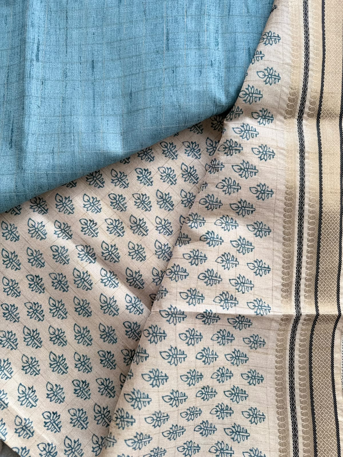 Blue Checks Semi Tussar Saree 110