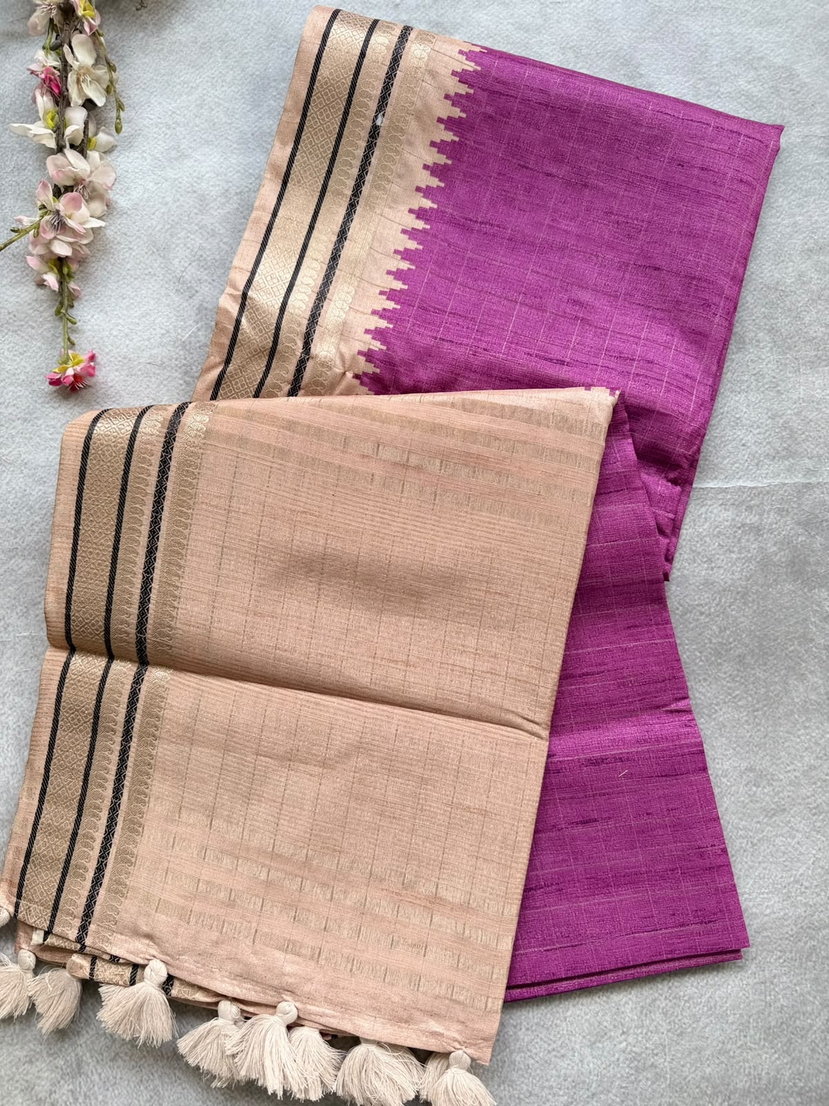 Magenta Checks Semi Tussar Saree 110