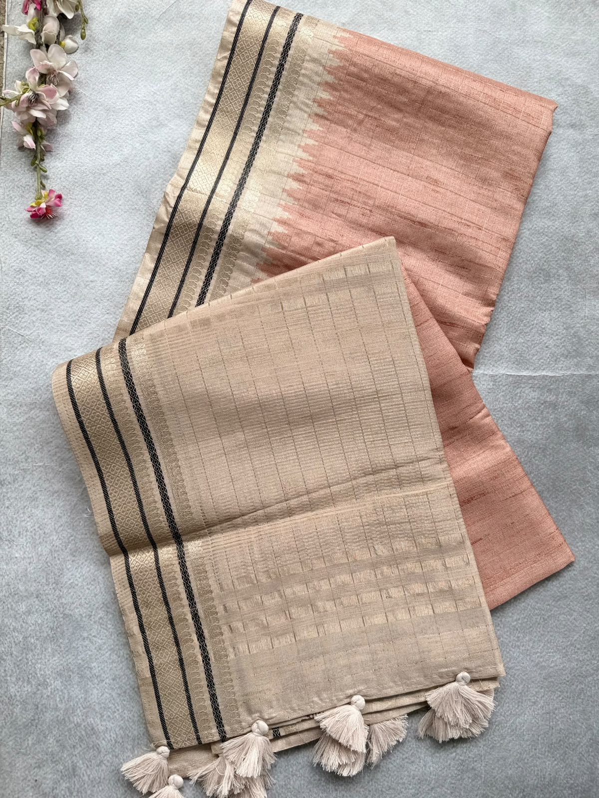 Beige Checks Semi Tussar Saree 110