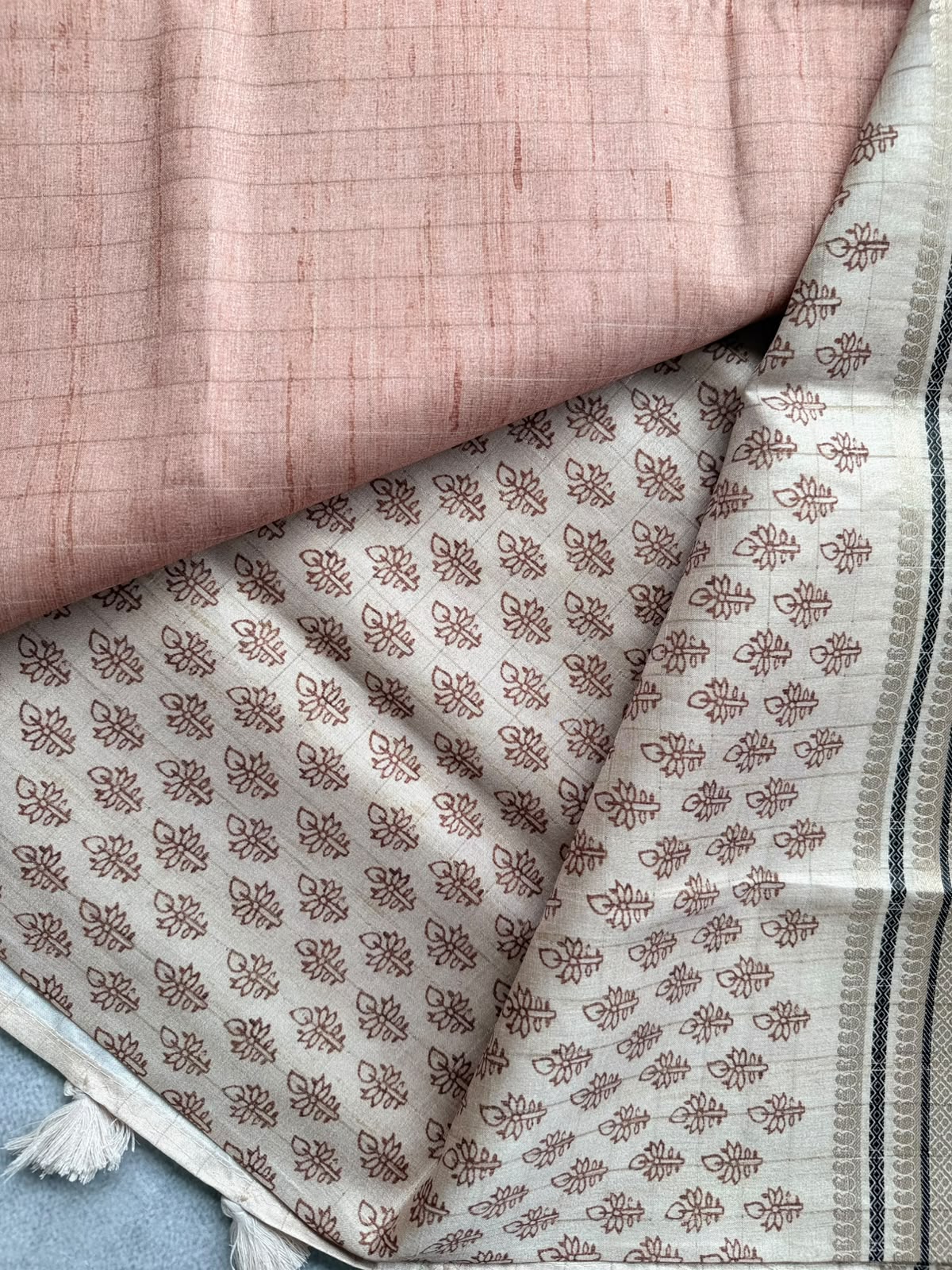 Beige Checks Semi Tussar Saree 110