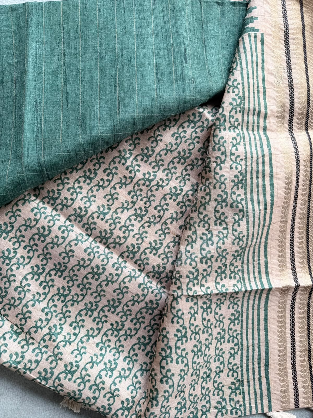 Bottle Green Checks Semi Tussar Saree 110