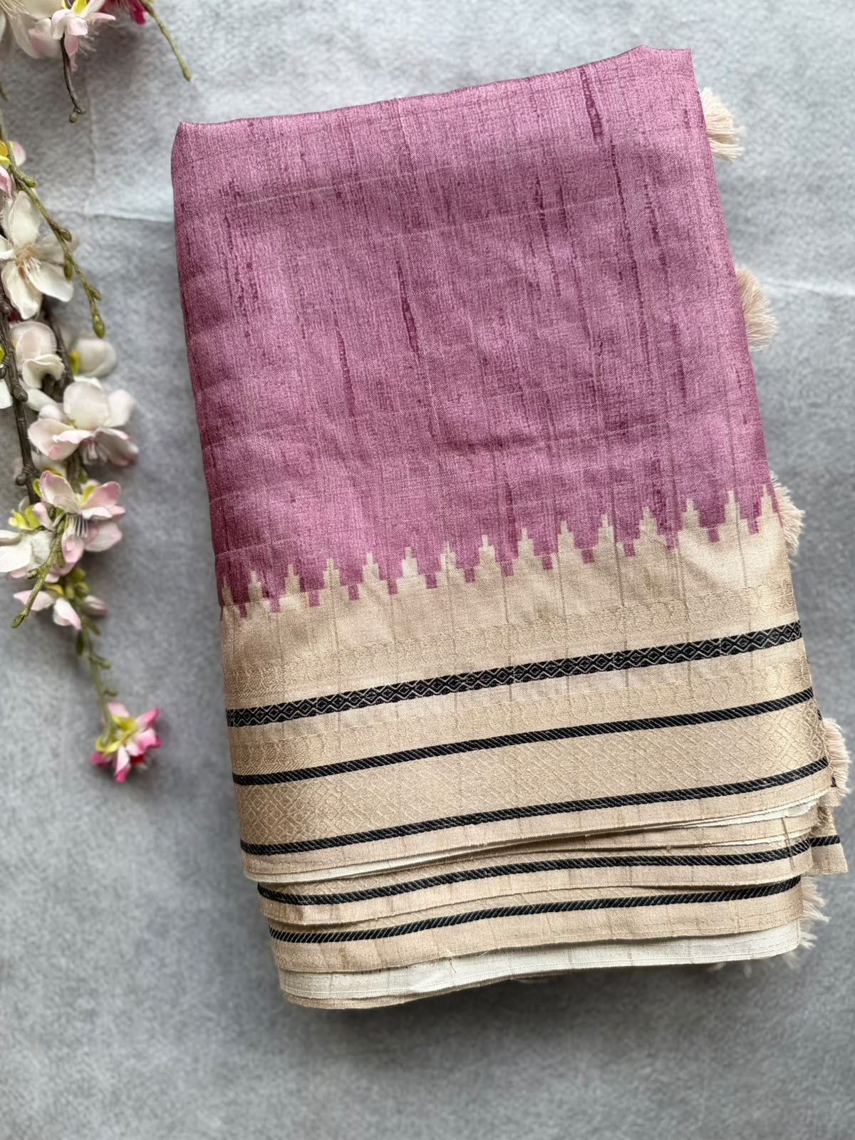 Mauve Checks Semi Tussar Saree 110