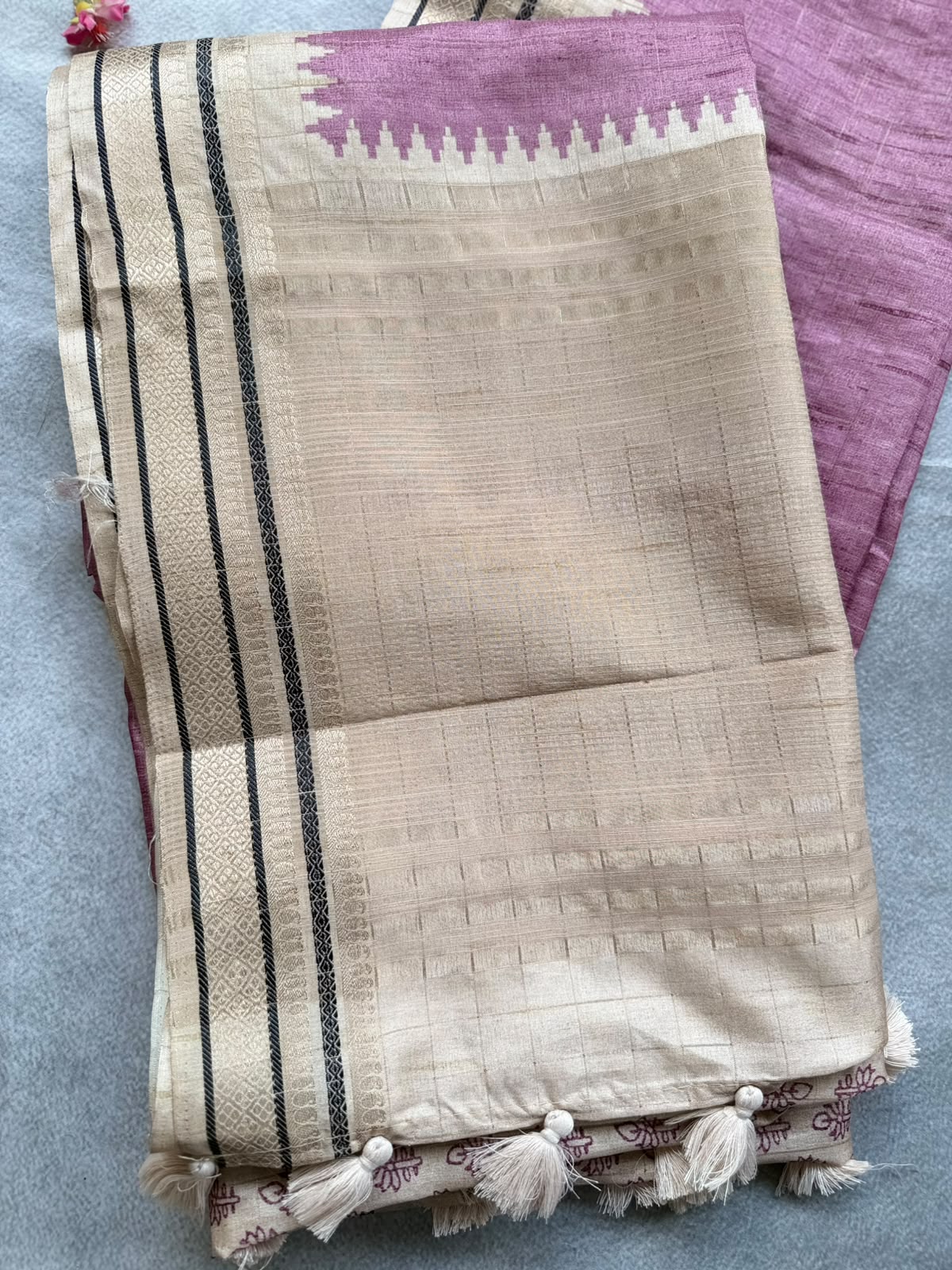 Mauve Checks Semi Tussar Saree 110