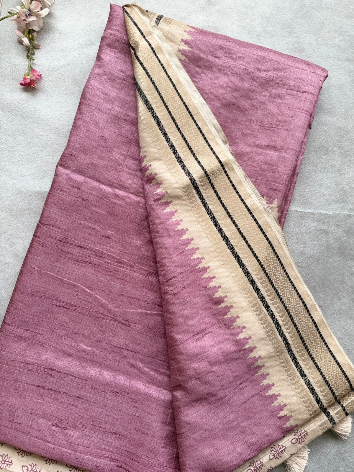 Mauve Checks Semi Tussar Saree 110