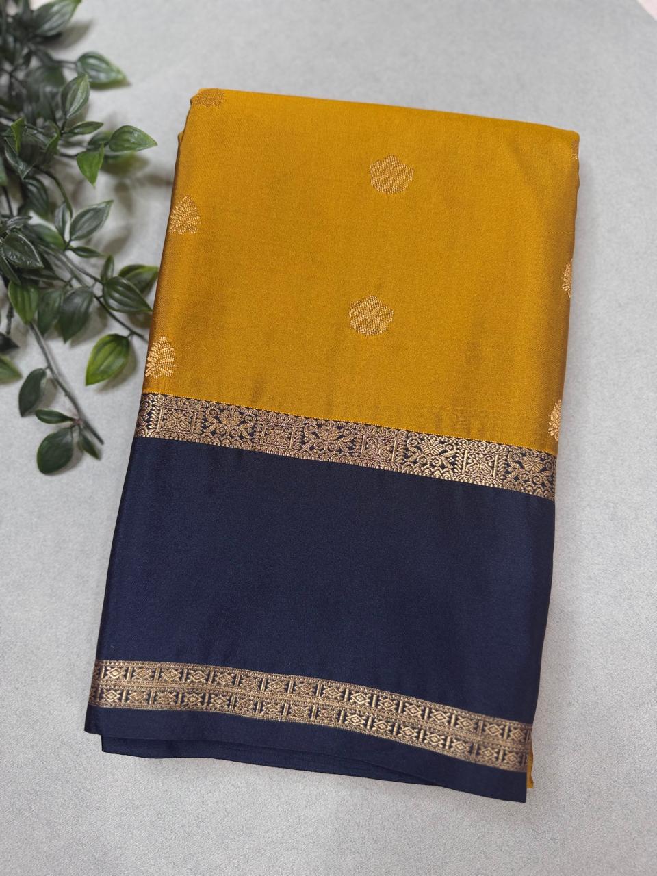 Mustard Gold Semi Kanchi Saree 110