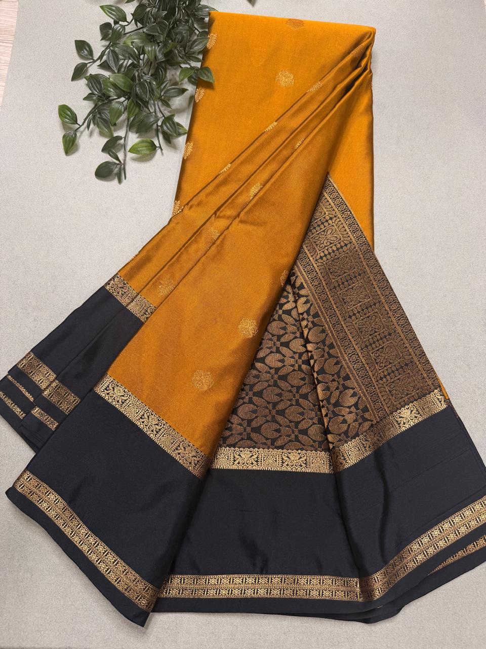 Mustard Gold Semi Kanchi Saree 110