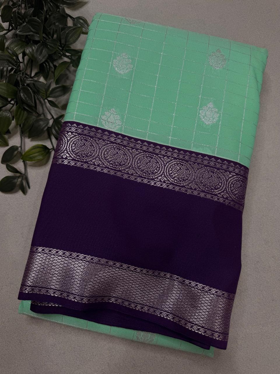 Green Checks Semi Kanchi Saree 110