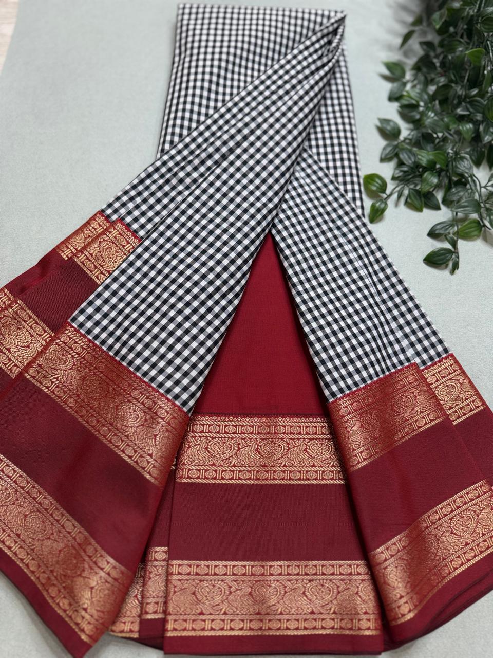 Black n White Checks Semi Kanchi Saree 110