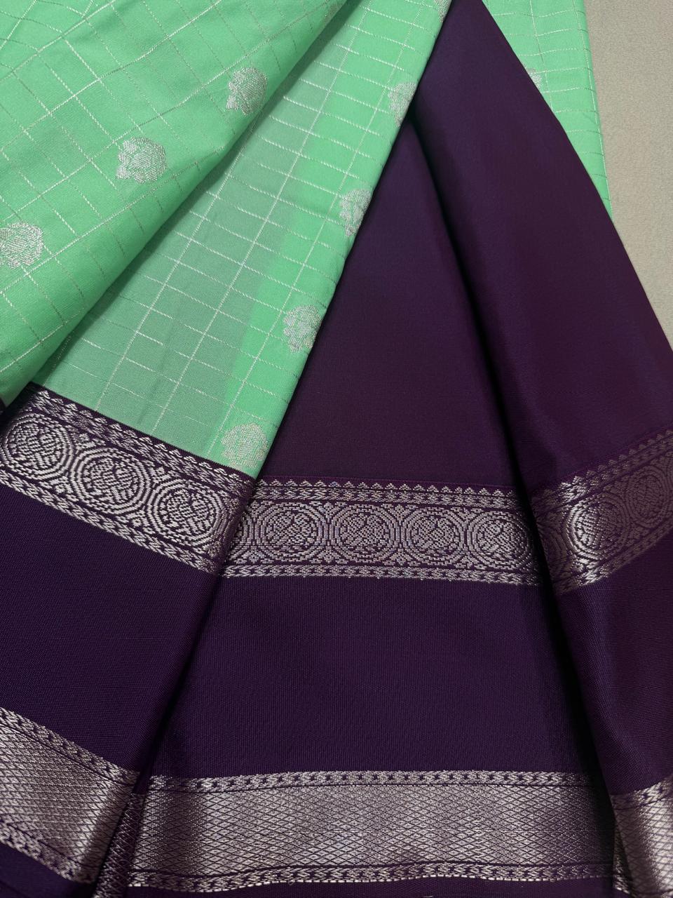 Green Checks Semi Kanchi Saree 110