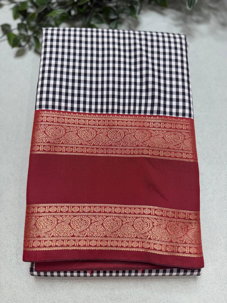 Black n White Checks Semi Kanchi Saree 110