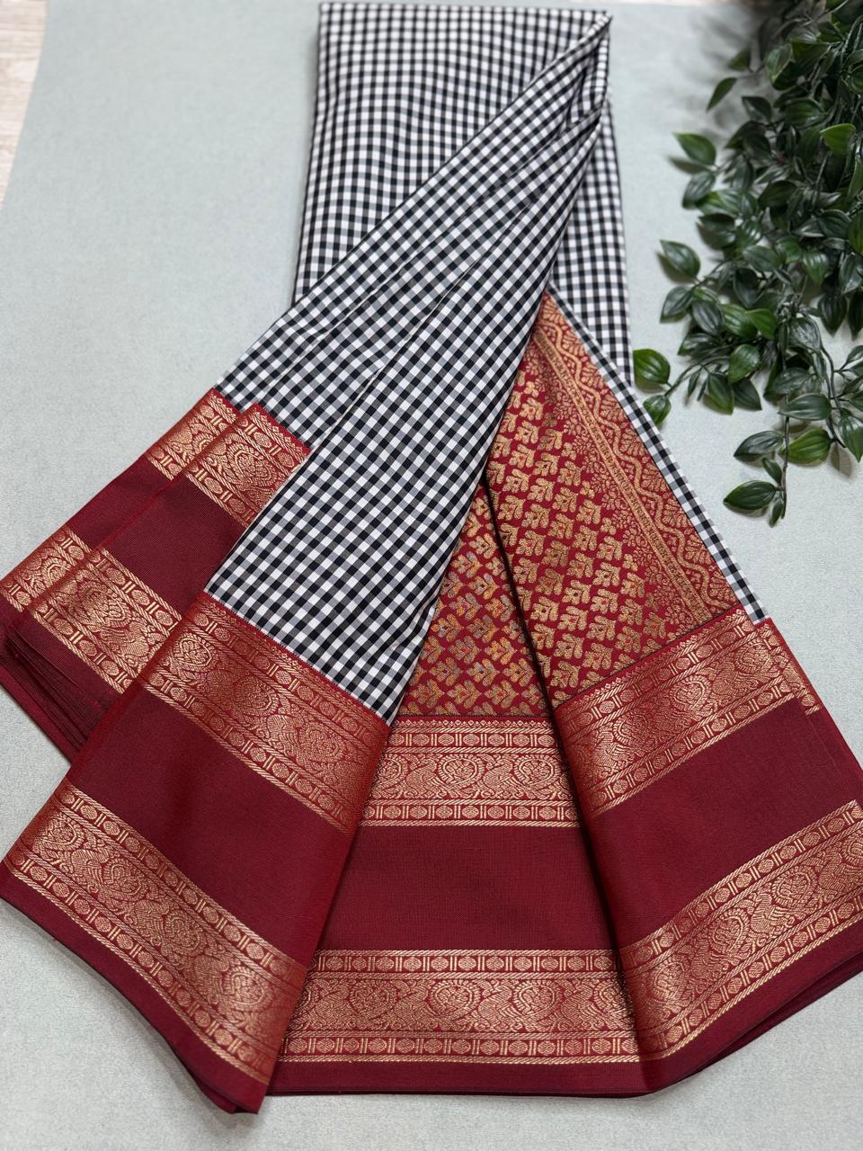 Black n White Checks Semi Kanchi Saree 110