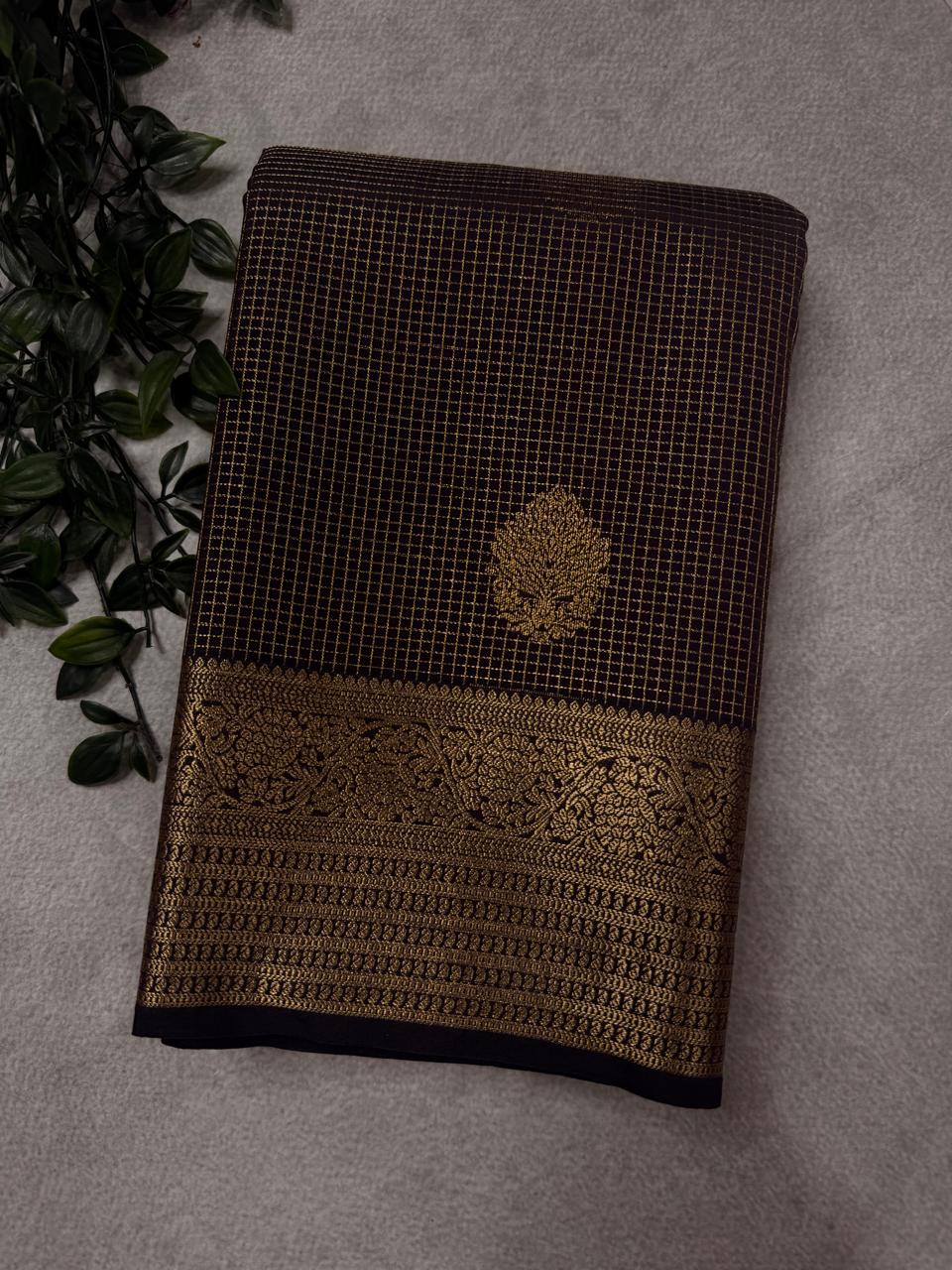Brown Checks Semi Kanchi Saree 110