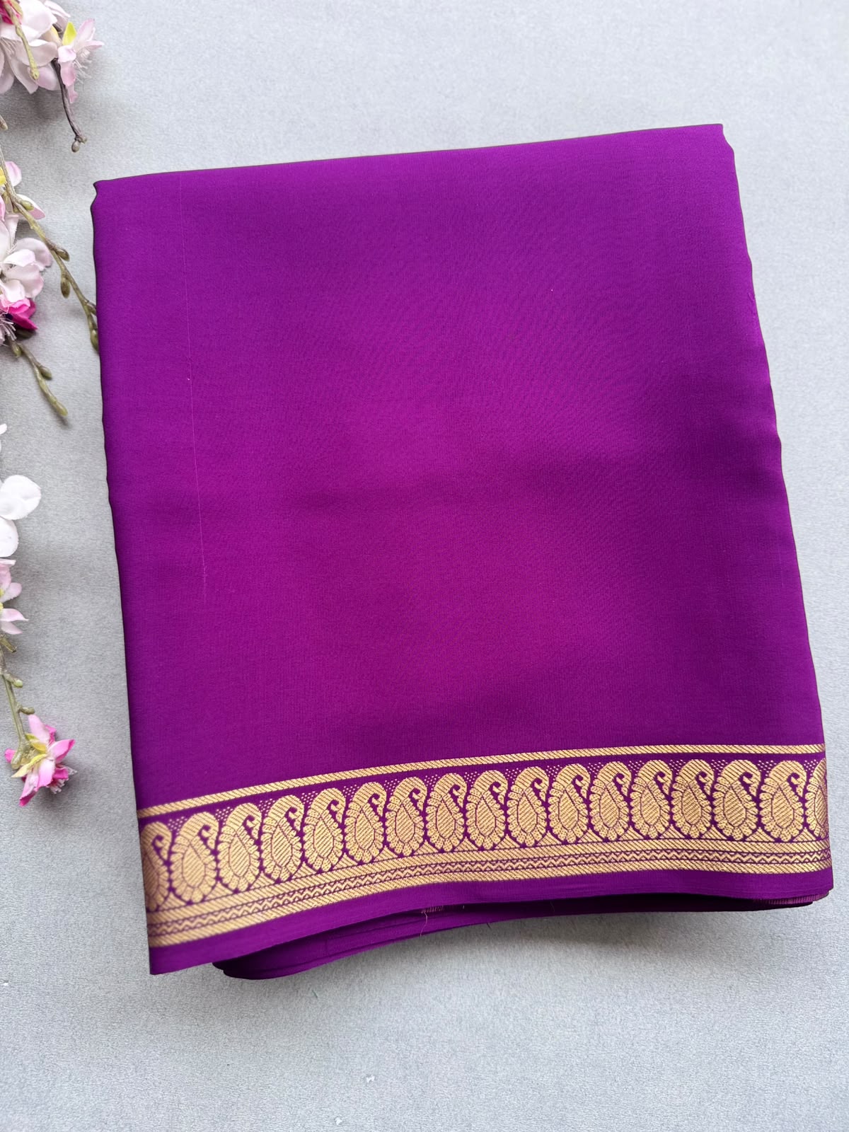 Purple Zari Border Pure Mysore Crepe Silk Saree 110