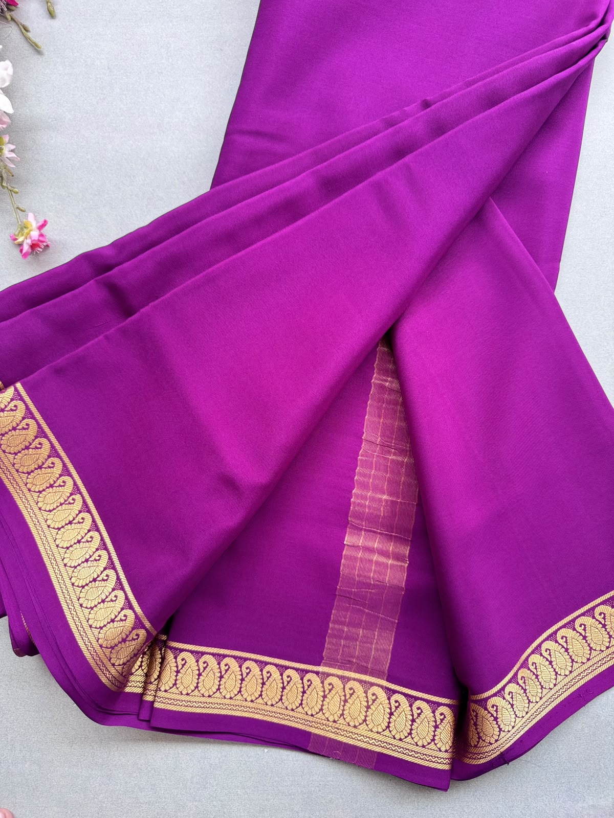 Purple Zari Border Pure Mysore Crepe Silk Saree 110
