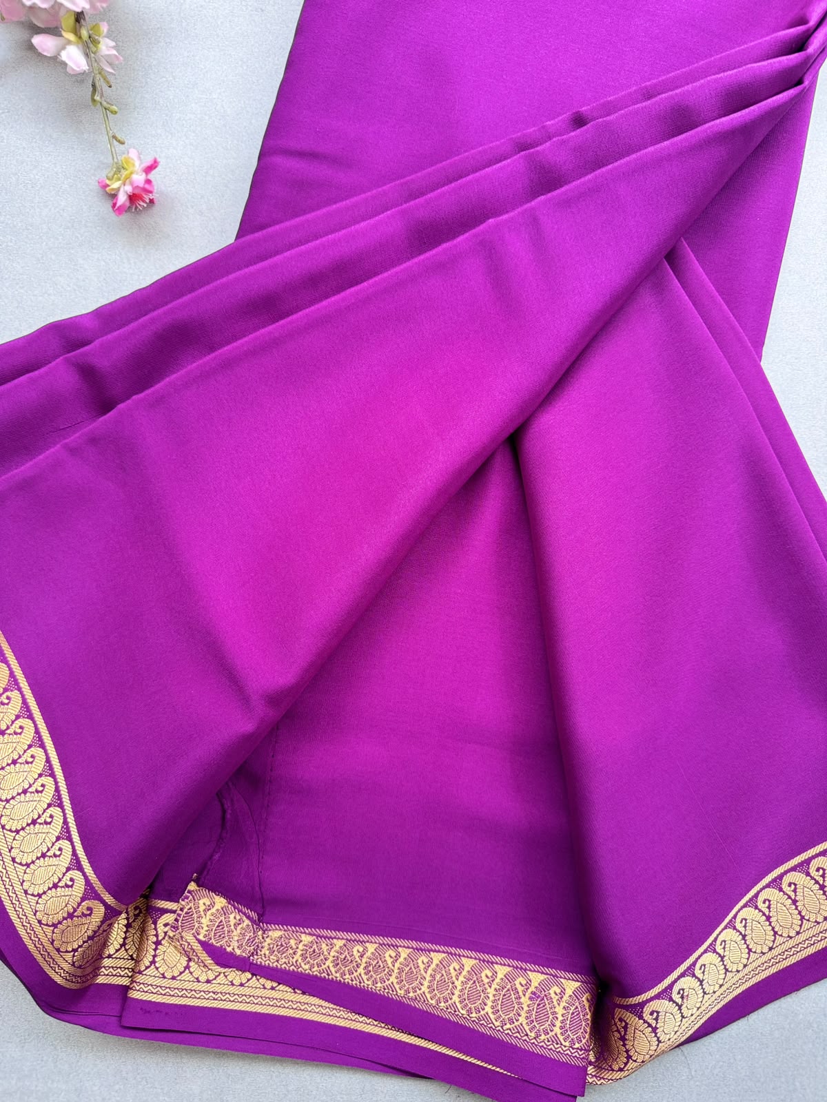 Purple Zari Border Pure Mysore Crepe Silk Saree 110