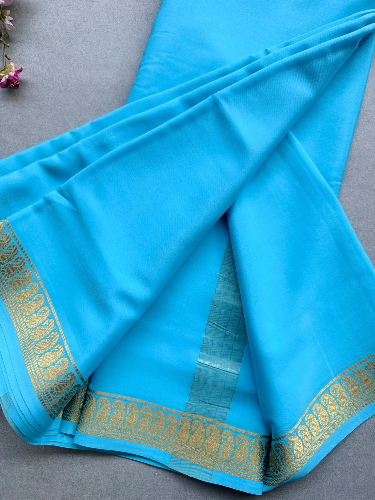 Blue Zari Border Pure Mysore Crepe Silk Saree 110