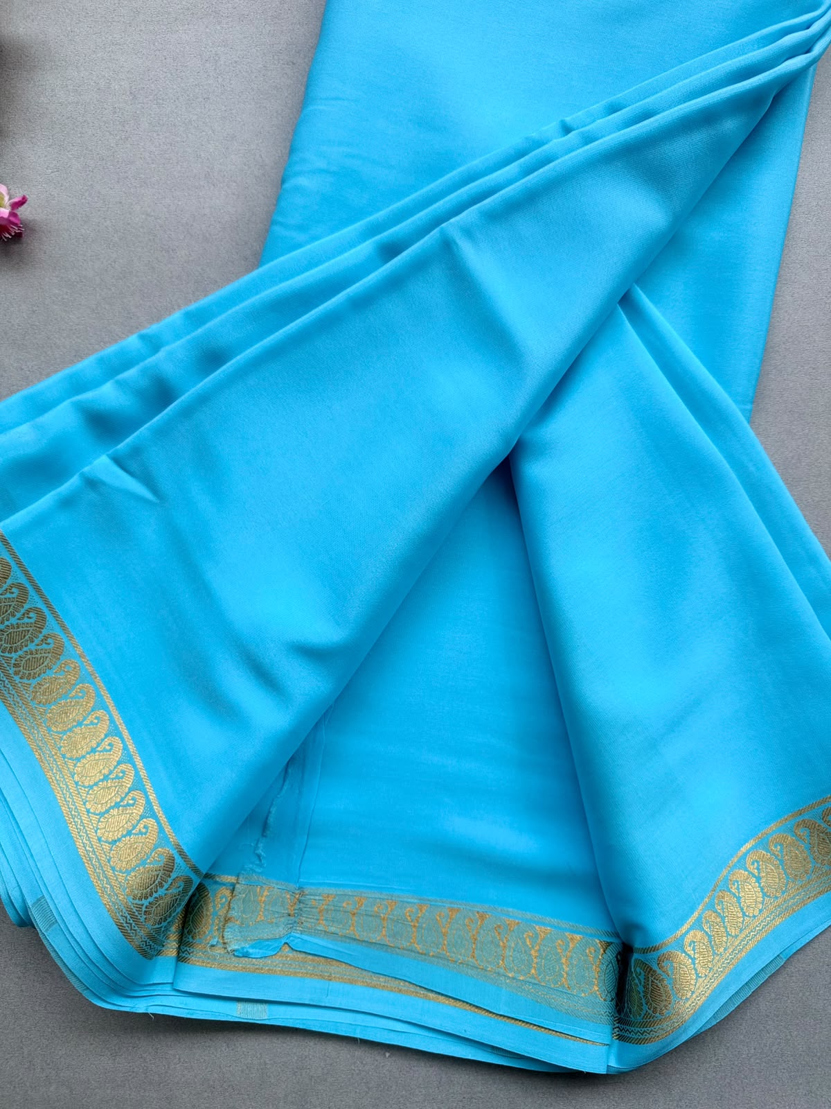 Blue Zari Border Pure Mysore Crepe Silk Saree 110