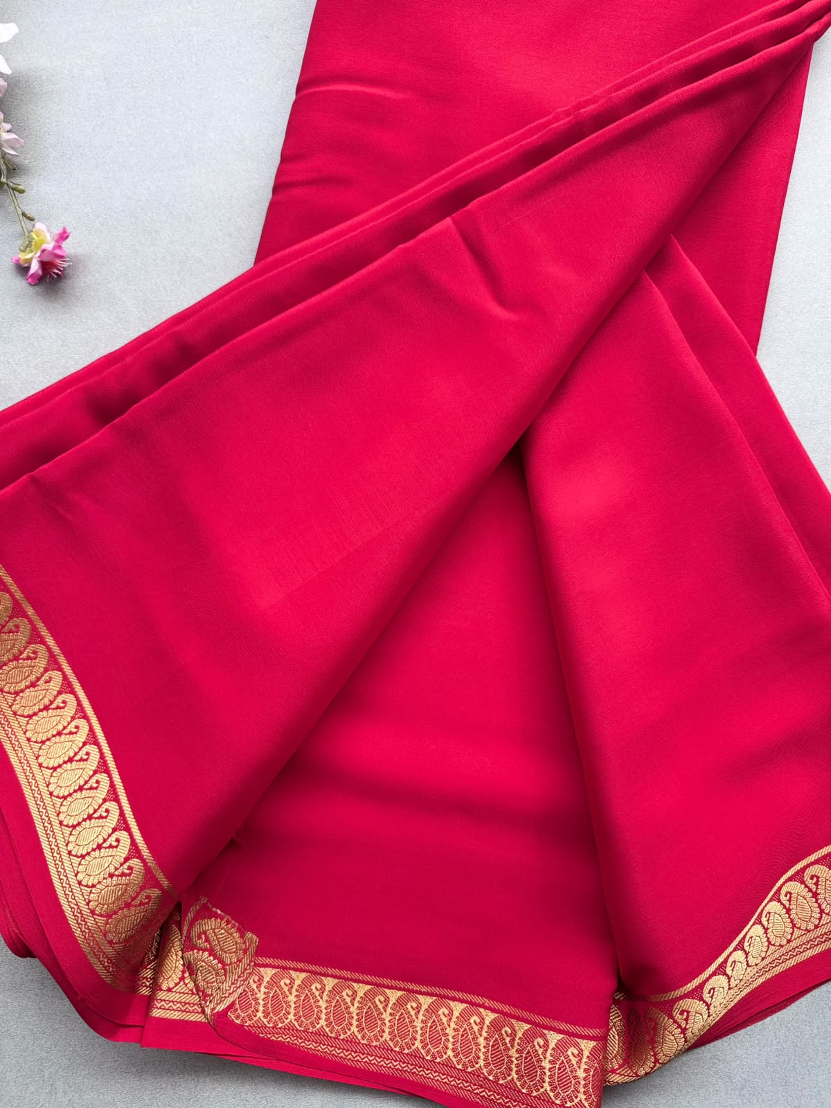 Red Zari Border Pure Mysore Crepe Silk Saree 110