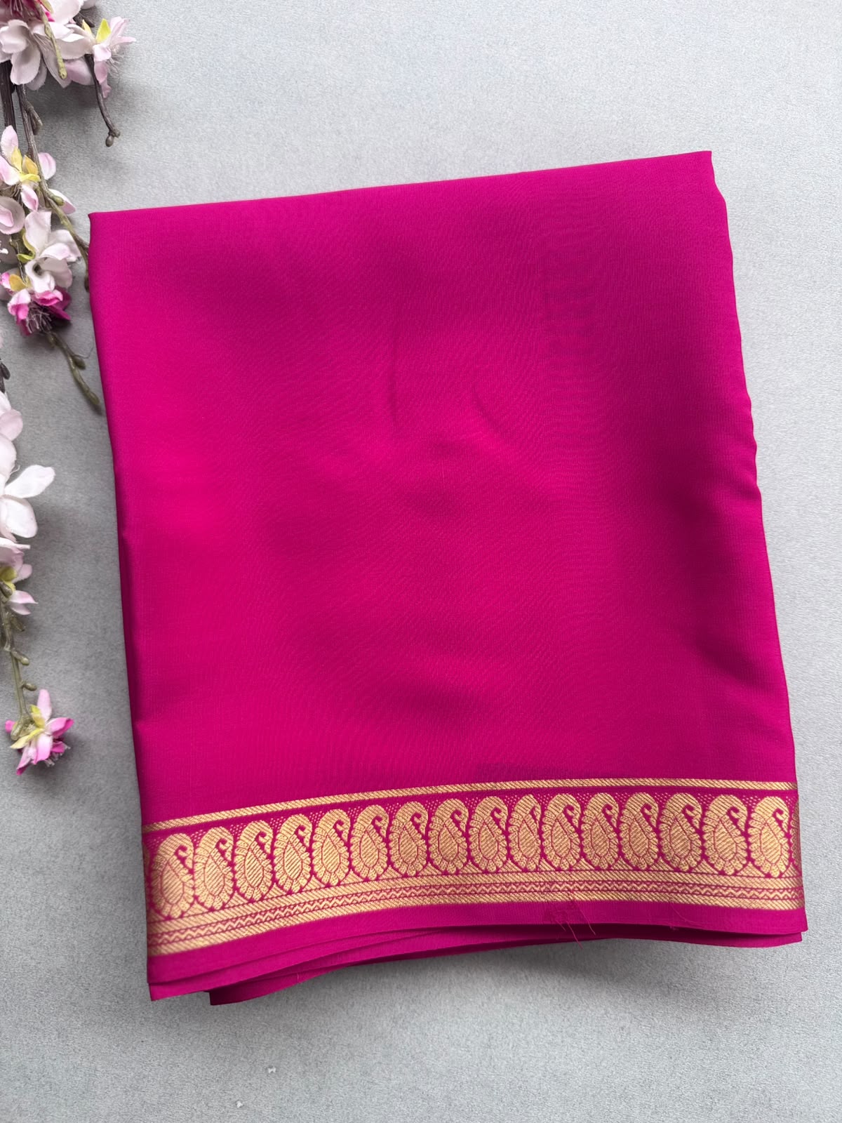Magenta Zari Border Pure Mysore Crepe Silk Saree 110